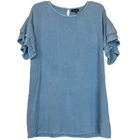 Style Envy Tops - Style Envy Blue Wash Chambray Soft Denim Flutter Sleeve Tunic Dress Top size XL